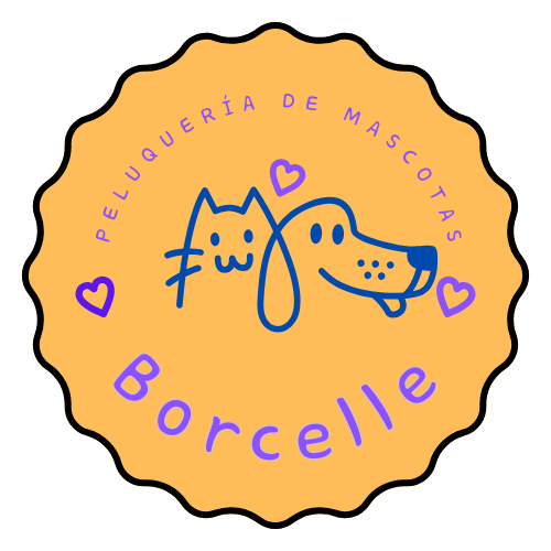 logo negocio de peluquería de mascotas ilustrativo lila y negro